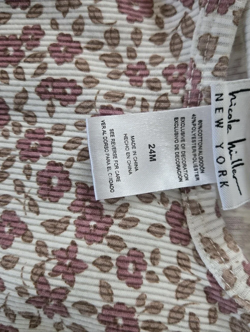 Nicole Miller New York Baby Girls Floral Ribbed Bodysuit 24M